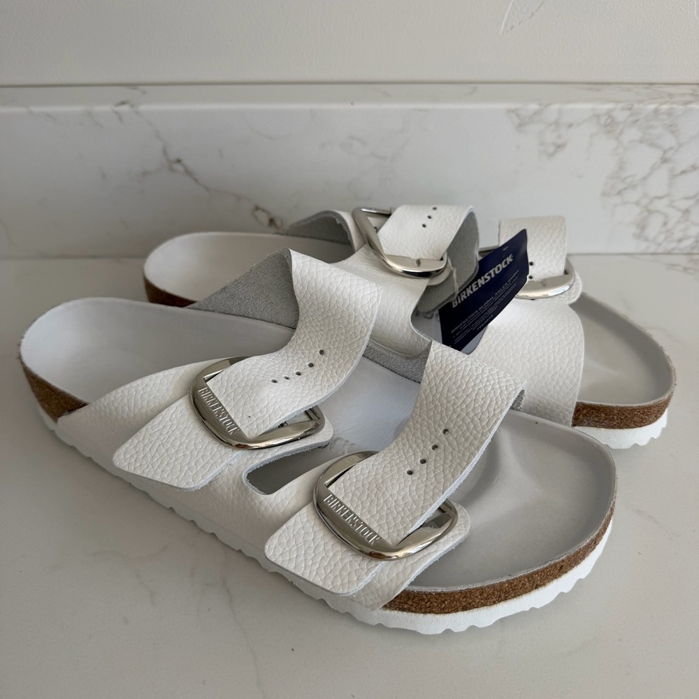Birkenstock 1029583 Arizona Hammered Big Buckle Natural Pebbled Leather NWB
